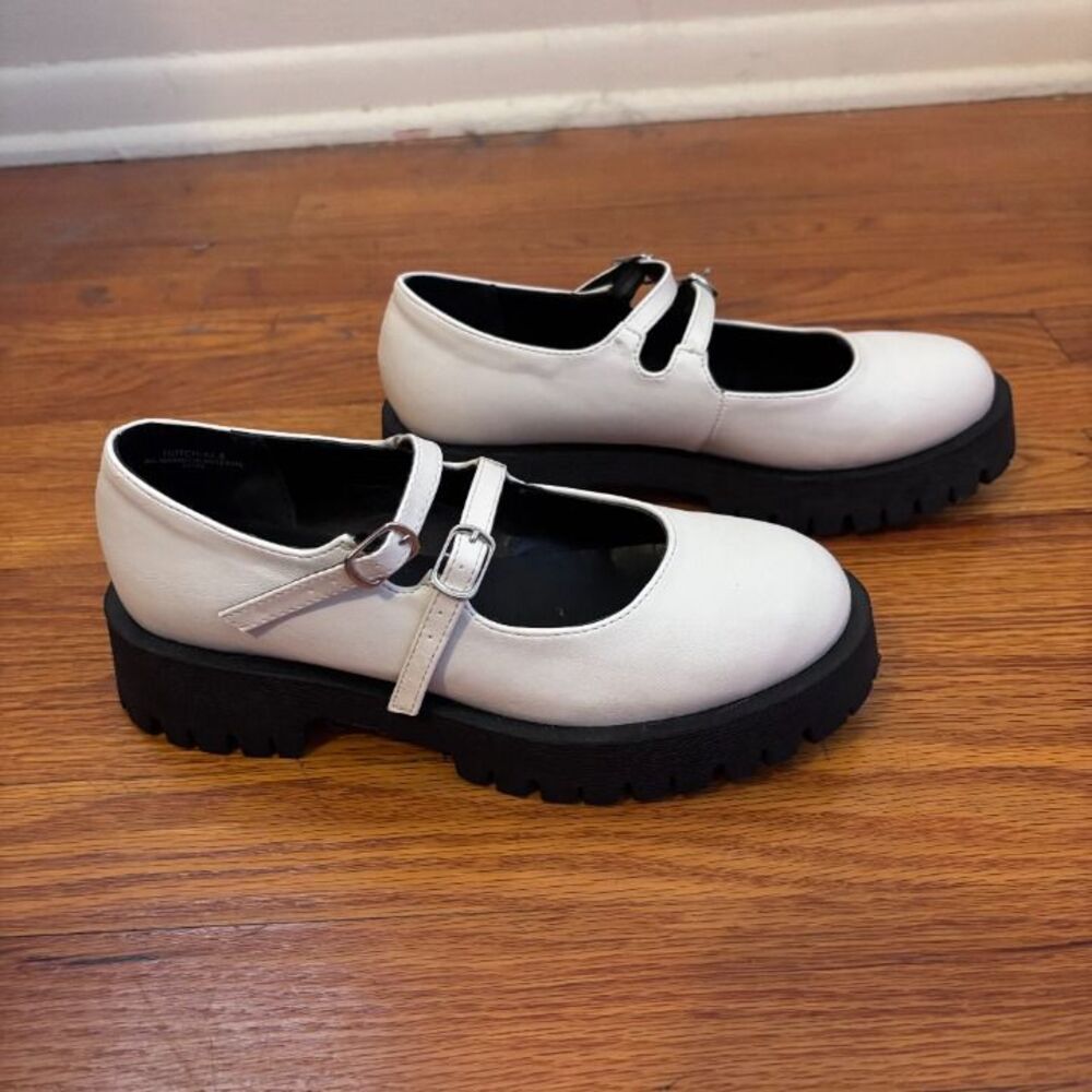 Bamboo Faux Leather White Mary Janes